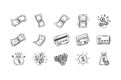 Various money symbols including cash bills and credit cards Product Image 1