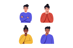 Four diverse individuals expressing different emotions in fl Product Image 1