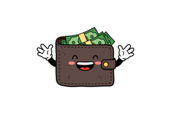 Happy cartoon wallet with cash and cheerful expression in fl Product Image 1