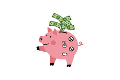 A cheerful pink piggy bank design in flat style with dollar Product Image 1