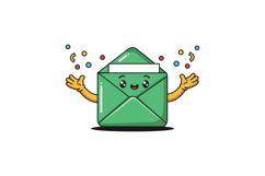 Green envelope with smiling face celebrating, flat design ve Product Image 1