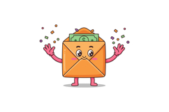 Happy envelope character holding cash with colorful confetti Product Image 1