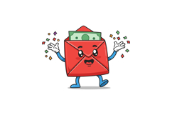 Cheerful envelope character with money celebrating in a colo Product Image 1