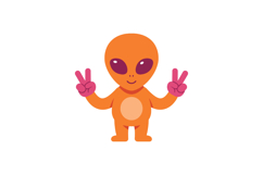 Cute orange alien character giving peace signs in a playful Product Image 1