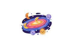 Colorful smiling planets and celestial bodies in a whimsical Product Image 1