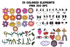 Retro Clipart Bundle Groovy PNG Elements Hippie Boho Product Image 13