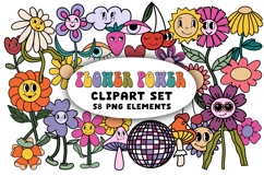 Retro Clipart Bundle Groovy PNG Elements Hippie Boho Product Image 12