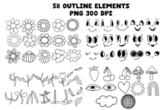 Retro Clipart Bundle Groovy PNG Elements Hippie Boho Product Image 14