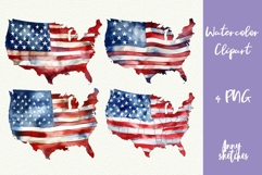 American Flag Map PNG 4th of July Watercolor Clipart Product Image 1