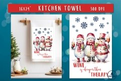 Flaky snowmen watercolor Christmas kitchen towel png