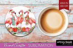 Flamingo Xmas Round Coaster Christmas Coaster PNG Product Image 1