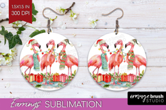 Flamingo Xmas Round Earrings Christmas PNG Sublimation Product Image 1