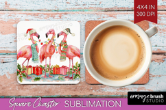 Flamingo Xmas Square Coaster Christmas Coaster PNG Product Image 1