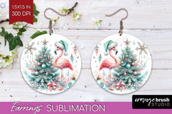 Flamingo Pastel Christmas Round Earrings Coquette Xmas PNG Product Image 1