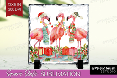 Flamingo Xmas Slate PNG Christmas Square Slate Sublimation Product Image 1