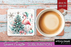 Flamingo Pastel Christmas Square Coaster Coquette Xmas PNG Product Image 1