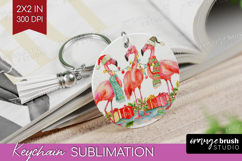 Flamingo Xmas Keychain PNG Christmas Keychain Sublimation Product Image 1