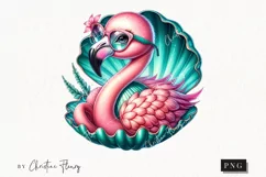 Flamingo In Seashell PNG | Beach PNG Product Image 1