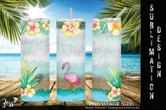 Flamingo Tropical Beach Skinny Tumbler sublimation Design Product Image 1