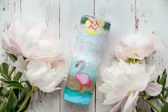 Flamingo Tropical Beach Skinny Tumbler sublimation Design Product Image 2