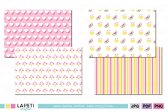 Flamingo party papers for kids birthday decorations and cupcake toppers.