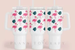 flamingo monsterra summer 40oz tumbler sublimation full wrap high resolution transparant background