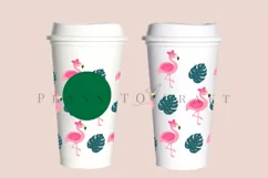 flamingo monsterra summer starbucks 16oz hot cup wrap svg presized template for tumbler grande suitable for cricut and silhouette