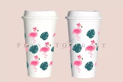 flamingo monsterra summer starbucks 16oz hot cup wrap svg presized template for tumbler grande suitable for cricut and silhouette