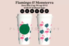 flamingo monsterra summer starbucks 16oz hot cup wrap svg presized template for tumbler grande suitable for cricut and silhouette