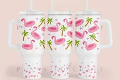 flamingo palm trees summer 40oz tumbler sublimation full wrap high resolution transparant background