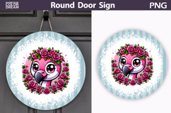 Flamingo Floral Door Sign | Round Sublimation PNG Product Image 1
