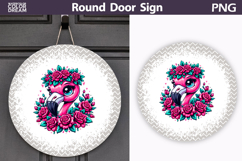 Flamingo Floral Door Sign | Round Sublimation PNG Product Image 1