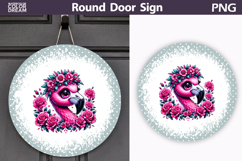 Flamingo Floral Door Sign | Round Sublimation PNG Product Image 1