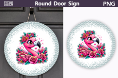 Flamingo Floral Door Sign | Round Sublimation PNG Product Image 1