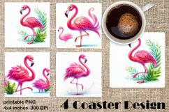 Summer watercolor funny animal - flamingo square coaster Product Image 1