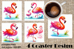 Summer watercolor funny animal - flamingo square coaster Product Image 1