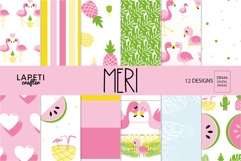 Flamingo tropical digital paper with pink summer patterns