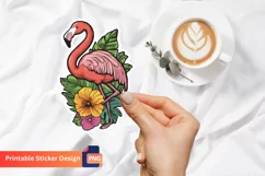 Flamingo Tropical Flowers Sticker, Cute Flamingo Sticker Product Image 1