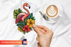Flamingo Tropical Flowers Sticker, Cute Flamingo Sticker Product Image 1