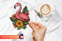 Flamingo Tropical Flowers Sticker, Cute Flamingo Sticker Product Image 1