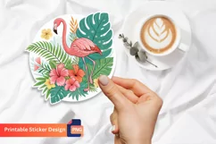 Flamingo Tropical Flowers Sticker, Summer Flamingo Sticker Product Image 1