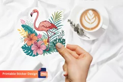 Flamingo Tropical Flowers Sticker, Summer Flamingo Sticker Product Image 1