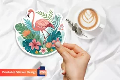 Flamingo Tropical Flowers Sticker, Summer Flamingo Sticker Product Image 1