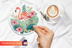 Flamingo Tropical Flowers Sticker, Summer Flamingo Sticker Product Image 1