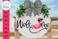 Welcome SVG | Funny Pink Flamingo Door Hanger Design Product Image 1