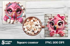 Funny flamingo square coaster | Tropical coaster PNG Product Image 1