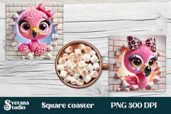 Funny flamingo square coaster | Tropical coaster PNG Product Image 1