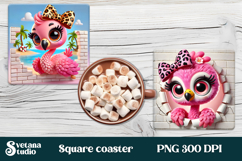 Funny flamingo square coaster | Tropical coaster PNG Product Image 1