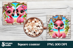 Funny flamingo square coaster | Tropical coaster PNG Product Image 1