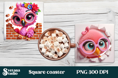 Funny flamingo square coaster | Tropical coaster PNG Product Image 1
